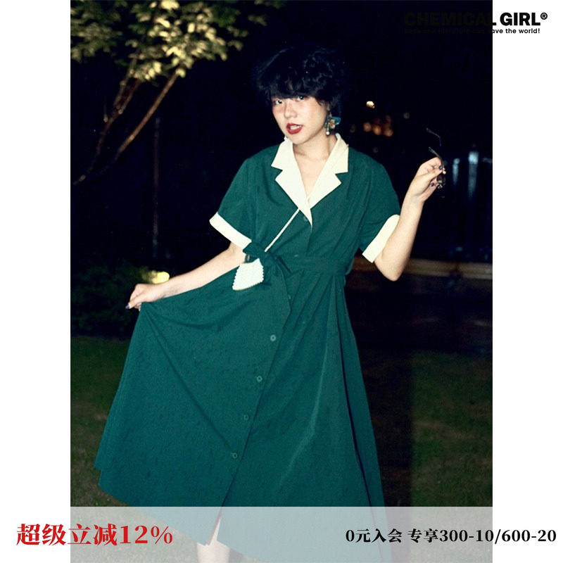 化学少女「天使爱美丽」法式复古连衣裙女夏季气质显瘦中长款裙子