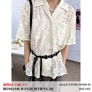 化学少女「白日梦游」 夏季复古蕾丝短袖衬衫经典古巴领宽松上衣