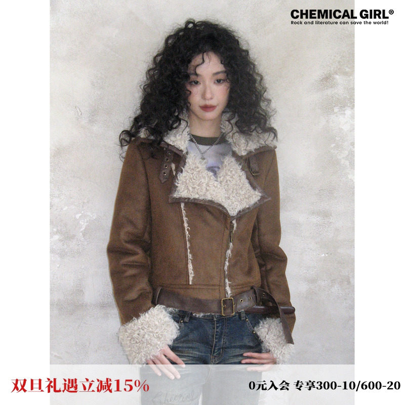 麂皮毛一体夹克正肩外套女