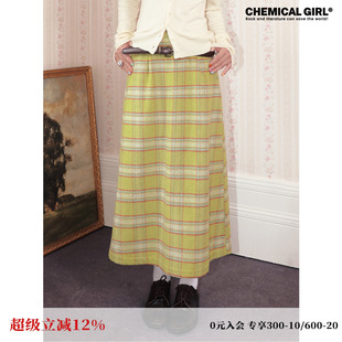2025新款 半身裙女秋季 化学少女「田园牧歌」复古百搭毛呢格子长款