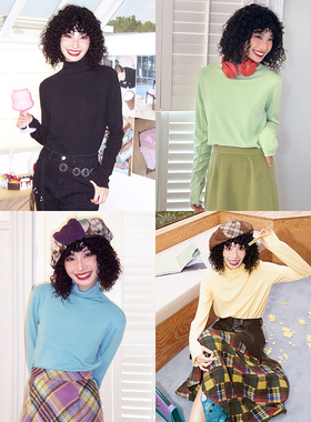 化学少女「色彩炸弹新色」四色高领针织打底衫加绒长袖内搭T恤女