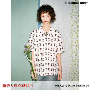 印花上衣女夏薄款 化学少女「萝卜头」减龄洋气短袖 衬衫