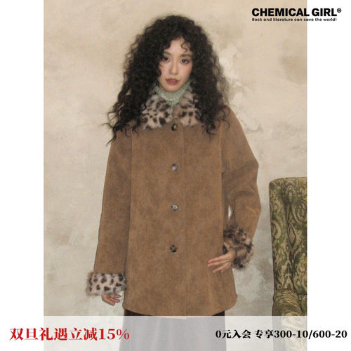 皮毛一体复古皮衣外套女