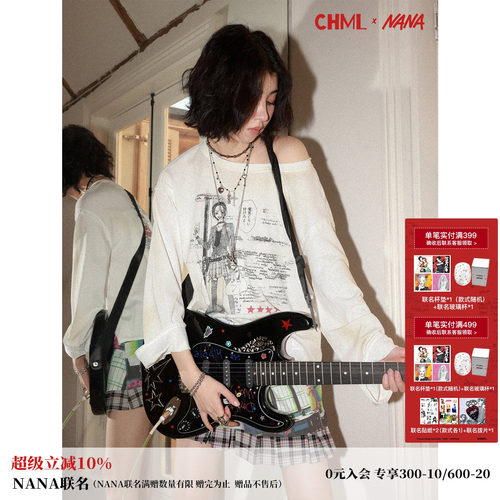 复古做旧宽松印花毛边长袖T恤女