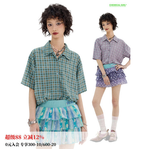 满印短袖衬衫女纯棉夏新品