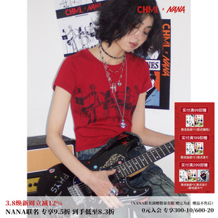 化学少女×NANA联名 03/03 20点上新 复古红色印花正肩修身短T恤