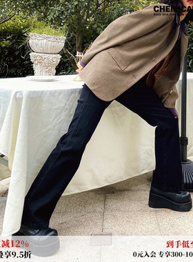 化学少女 X2「摩登裤」高腰高弹牛仔裤黑色加绒复古显瘦小个子