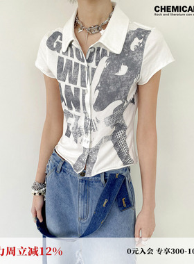 化学少女「夏日飞艇」贝斯女人印花短袖衬衫女夏复古摇滚宽松上衣