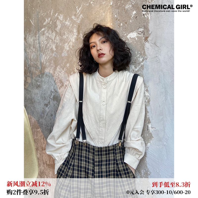 化学少女宽松复古港风长袖衬衫