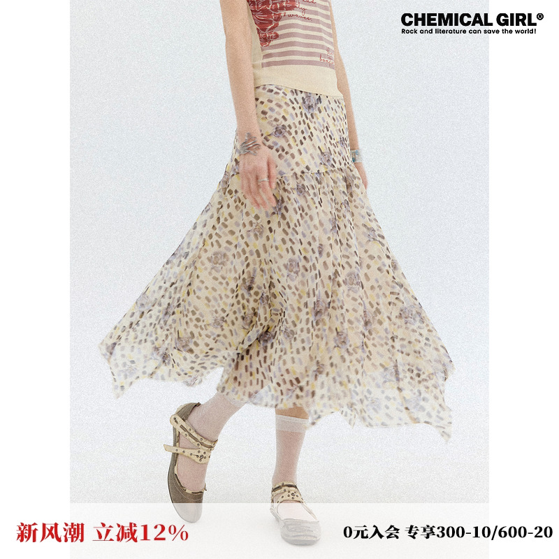 月光陷阱波点花朵半裙