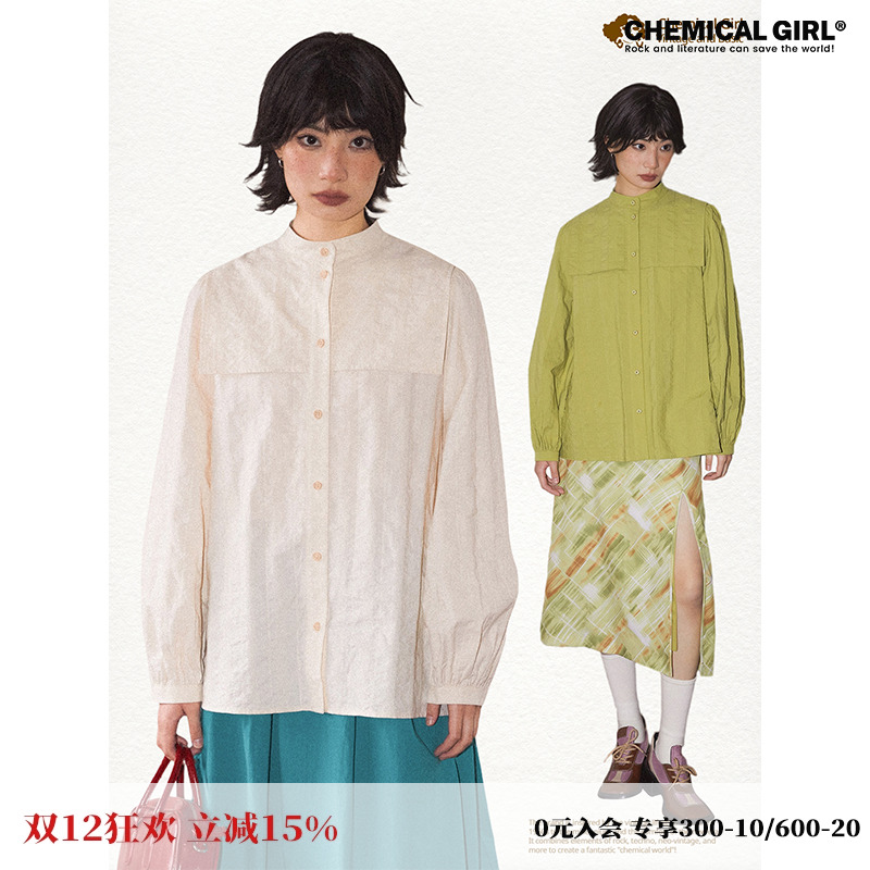 复古宽松两层式方形短袖衬衫