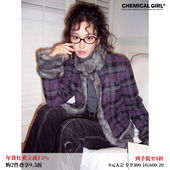 短款 化学少女「少女 旁白诗」立领设计紫色格子拼接冬季 棉服外套