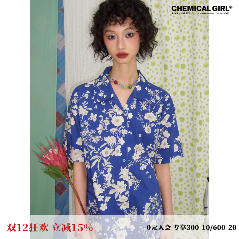 满印短袖衬衫夏季气质女士上衣