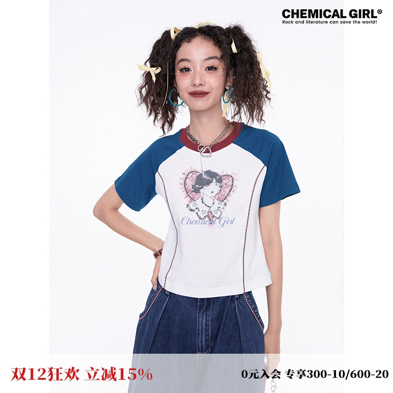 休闲常规昭和少女印花短袖T恤女