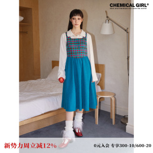 化学少女「公园野餐」2025年春季 复古格子拼接背带裙背心连衣裙