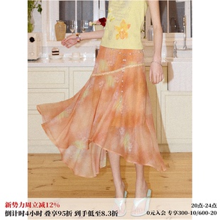 0点上新 「浮光」不规则雪纺满印蕾丝花边半裙 化学少女