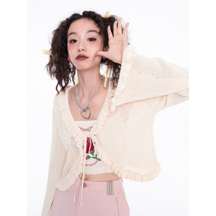 开衫 针织长袖 春夏上衣 宽松系带喇叭袖 化学少女「编织梦境」短款