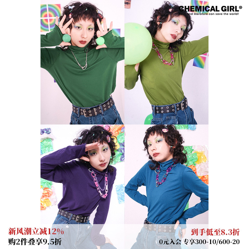 化学少女高领打底衫长袖针织上衣