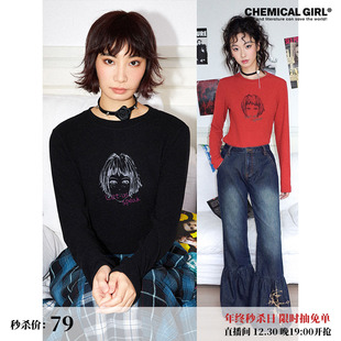 T恤 speak」油墨印花圆领德绒复古短发女孩长袖 化学少女「Let