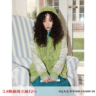 化学少女「春日蝶语」绵羊毛插肩袖绿色针织开衫毛衣女秋冬外套
