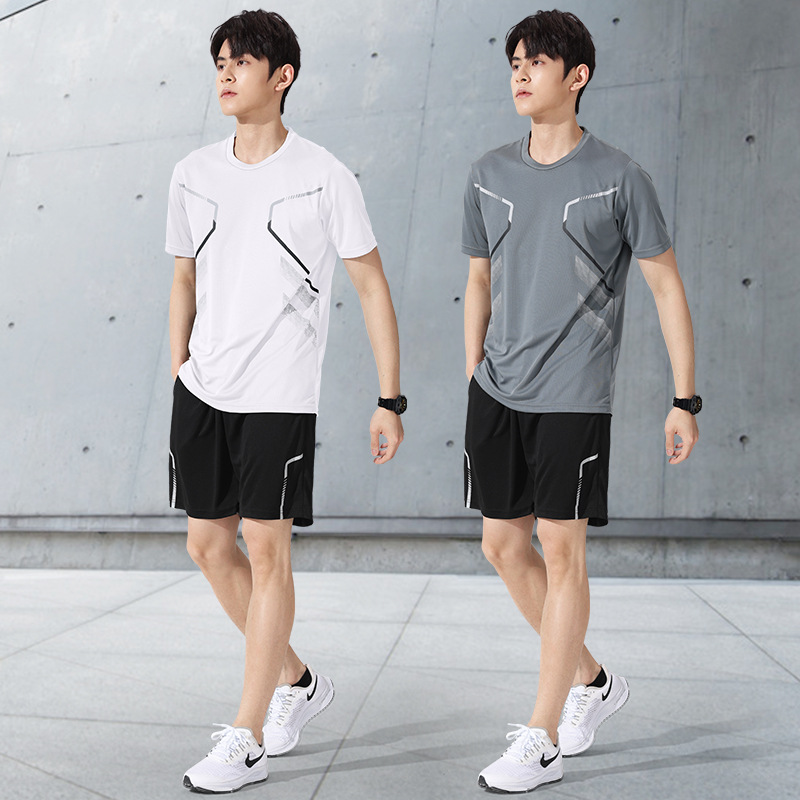 套装冰丝足球夏健身衣短袖运动服t恤透气男训练服速干衣装备跑步