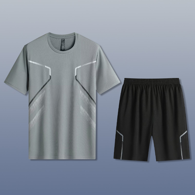 夏男速干衣运动服冰丝短袖t恤装备透气足球套装健身衣训练服跑步