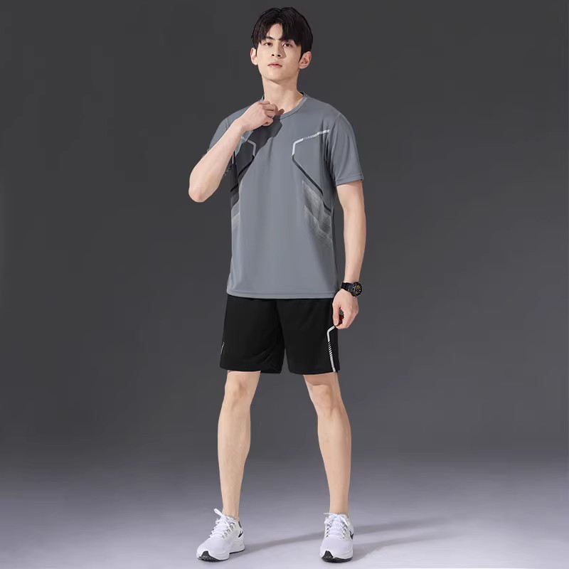 夏健身衣透气跑步装备套装冰丝t恤运动服训练服男速干衣足球短袖