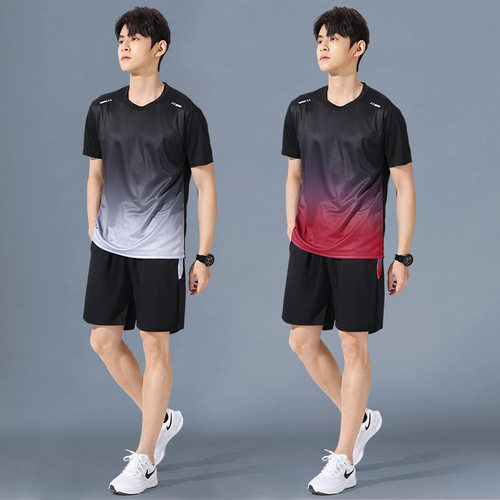 冰丝衣服健身上男士运动套装短袖速干衣跑步训练羽毛球服篮球夏季