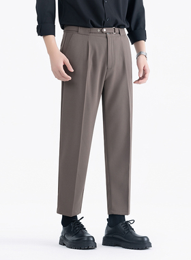 夏季腰带设计垂感抗皱免烫西裤男九分裤微宽松男士通勤休闲西裤长