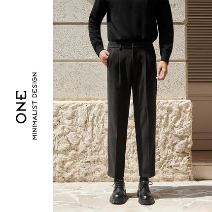 秋冬新款型男士毛呢裤直筒休闲裤加绒保暖显瘦抗皱免烫九分裤男