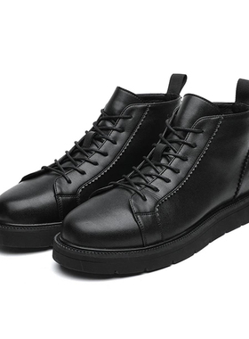 秋冬马丁靴男士英伦风高帮靴子中帮皮鞋黑色工装切尔西厚底短靴子