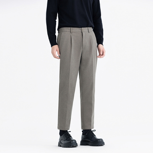 高级感松紧腰秋冬加厚毛呢裤男九分裤秋冬男士休闲裤宽松抗皱长裤