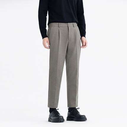 高级感松紧腰秋冬加厚毛呢裤男九分裤秋冬男士休闲裤宽松抗皱长裤