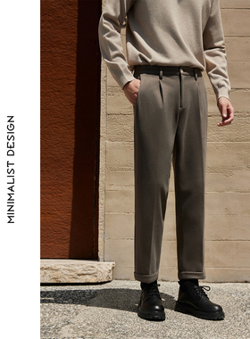 秋冬新款极简风男士毛呢裤直筒休闲裤加绒保暖显瘦抗皱免烫九分裤