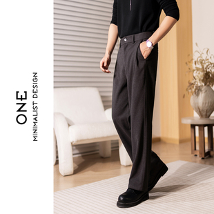 极简风毛呢裤 男宽松百搭长裤 三本针老钱风高腰直筒休闲裤 秋冬新款