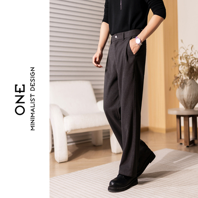 极简三本针老钱风高腰直筒休闲裤