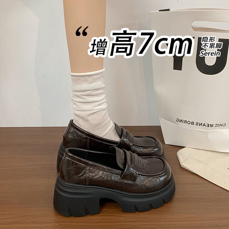 英伦厚底粗跟增高7cm女乐福鞋