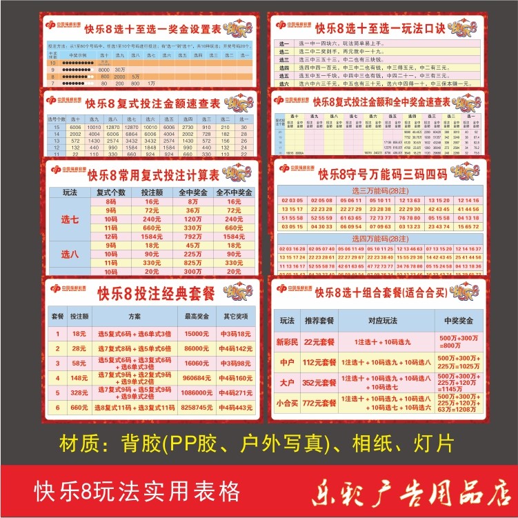 快乐8福利彩票店用品福彩万能三码复式全中奖奖规则套餐组合宣传