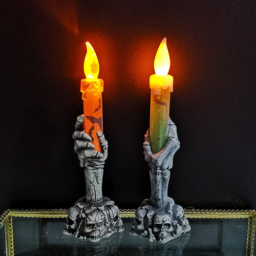 万圣节装饰灯 派对场地布置道具骷髅鬼手握蜡烛灯 led电子南瓜灯