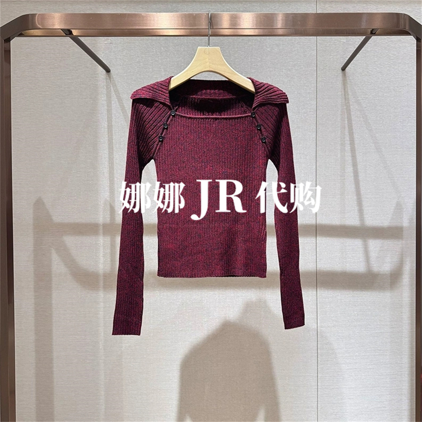 JR2025年冬长袖一字肩套头针织衫