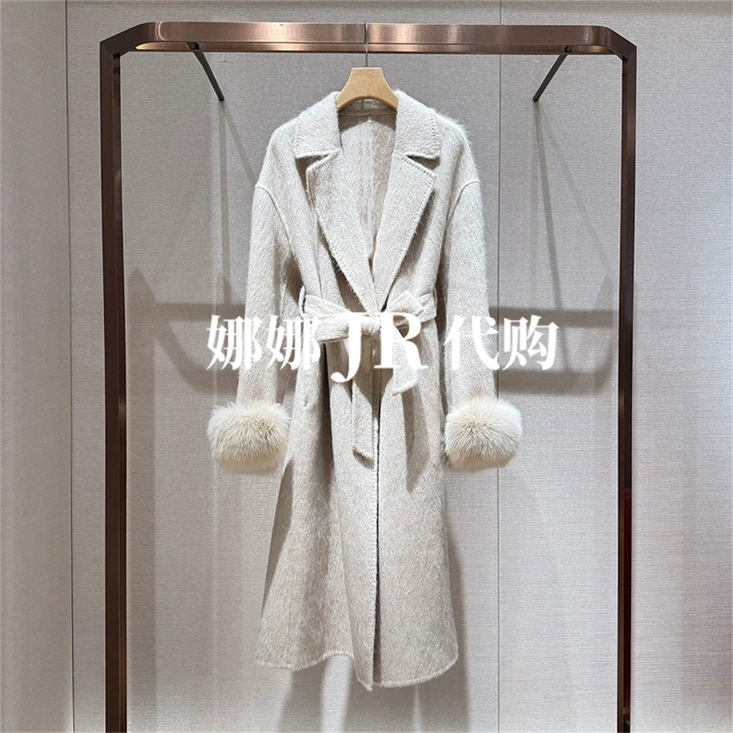 JR2025年冬风衣领系带双面呢大衣