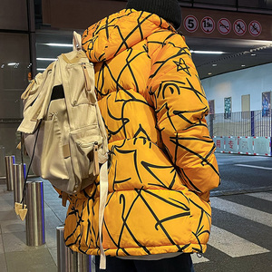 现货2023新款港风印花潮牌加厚男士休闲冬季连帽棉服外套8822-P65图片