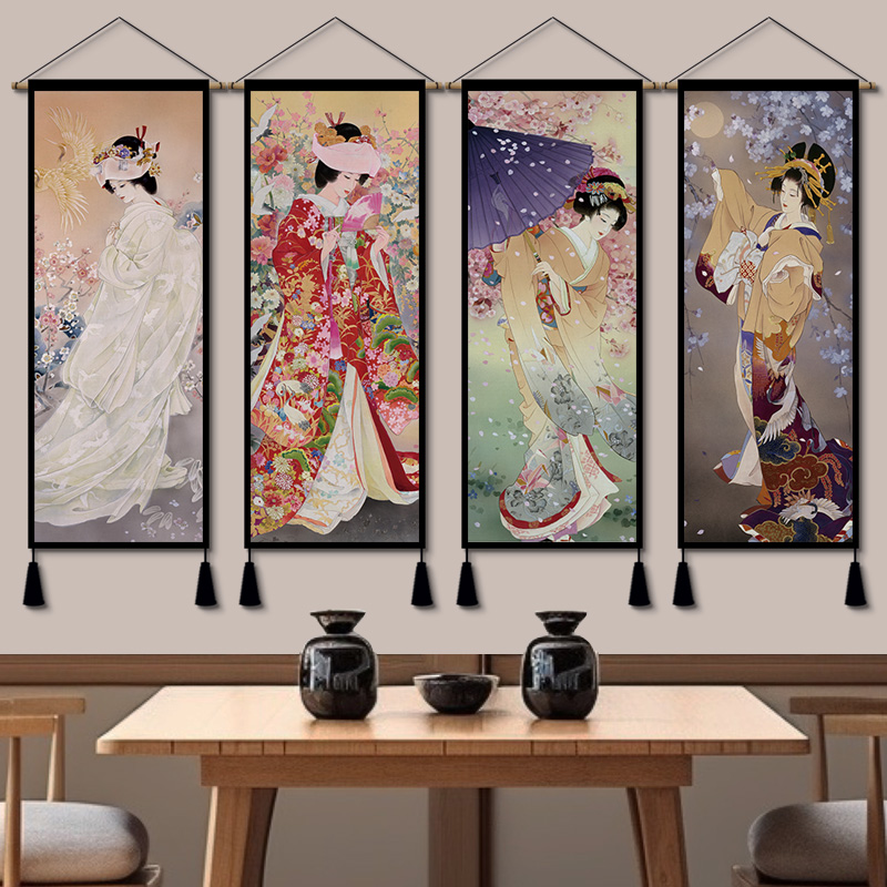 日式浮世绘仕女图挂画和风日式寿司店玄关背景布艺玄关墙壁装饰画图片