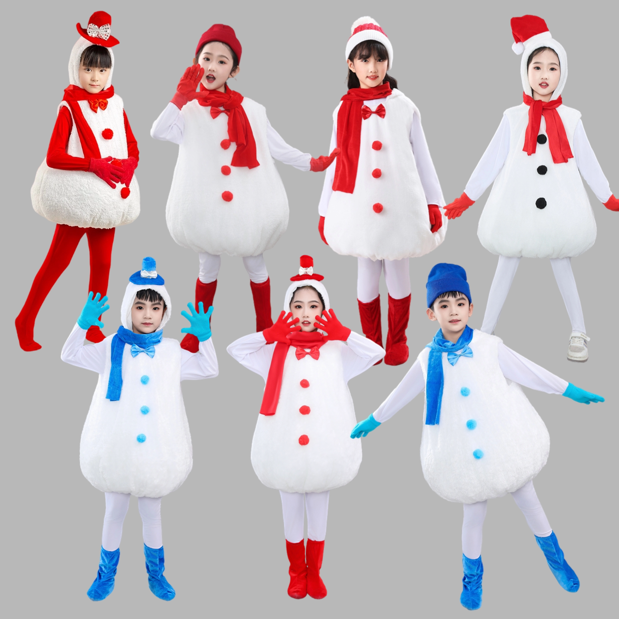 雪人表演服六一儿童雪人演出服雪娃娃表演服元旦圣诞春节舞蹈