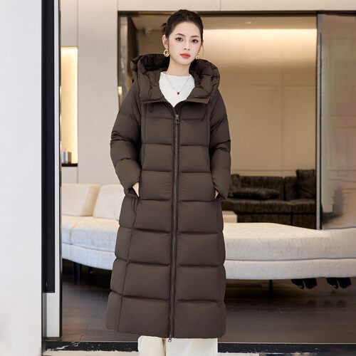 冬季阿舍尔新款宽松羽绒过膝加长款连帽服棉袄加厚泡芙棉衣外套女