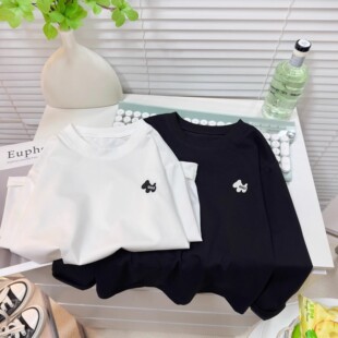 长袖 男女童春季 顾奈 刺绣宽松百搭圆领T恤打底衫 欢欢专享