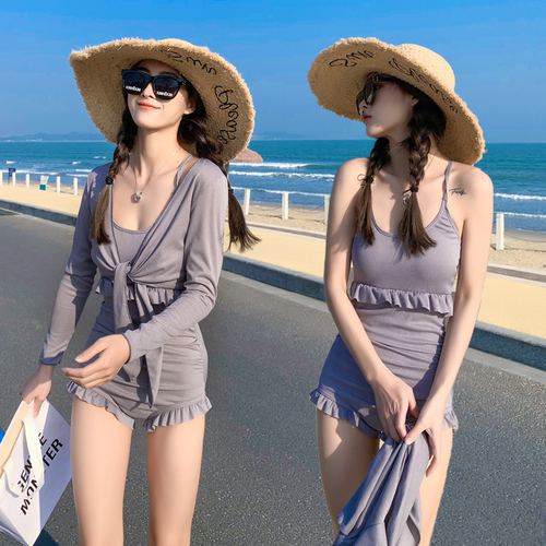 温泉长袖两件套学生仙女范泳衣