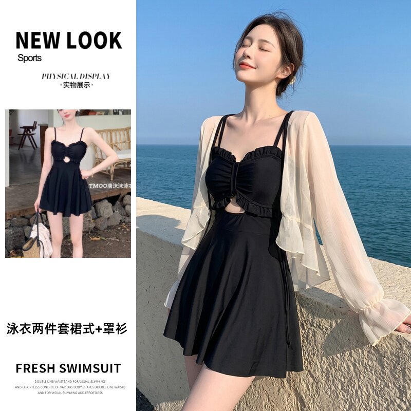 泳衣女裙式连体两件套少女韩版ins甜美纯欲性感保守时尚泳装度假