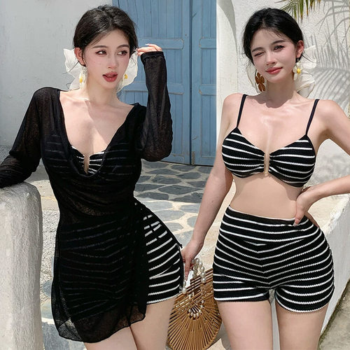 大码泳衣女款分体三件套长袖防晒