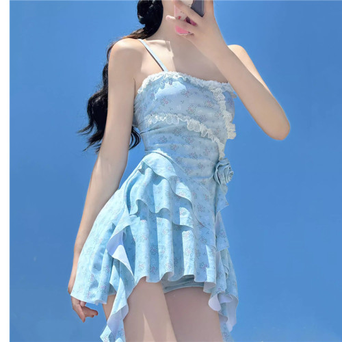 泳衣女裙式连体森系吊带度假泳装
